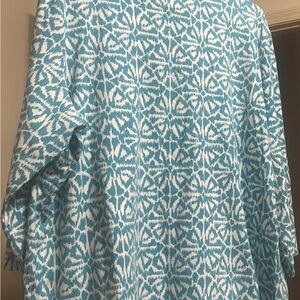 Ruby Rd. Turquoise and White Patterned Tunic with Gold, Orange and Blue Beads